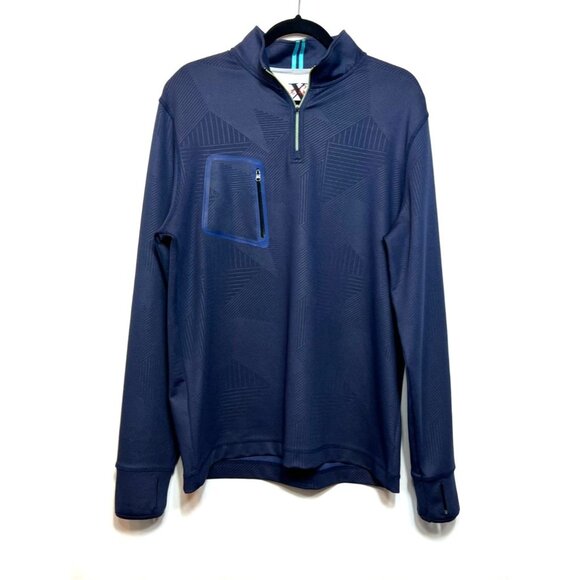 Robert Graham Navy Quarter-Zip Pullover Geometric Pattern Zipper Pocket Large - Picture 2 of 12